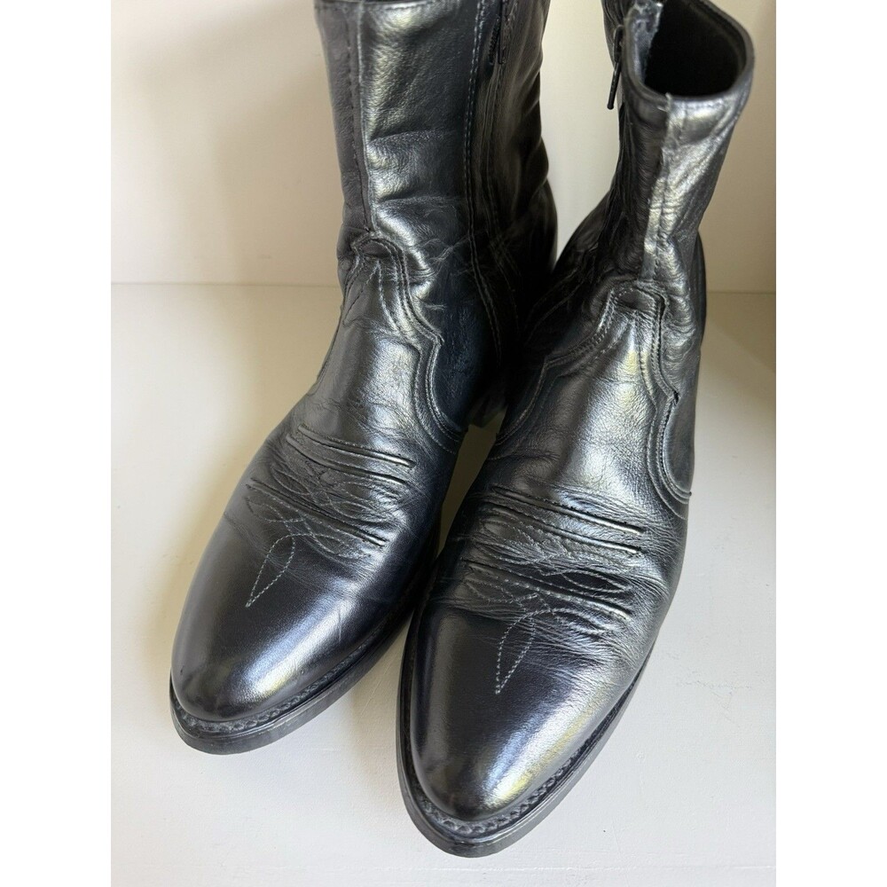 Abilene Sage Zip Up Black Leather Ankle Boots Mens 8.5 D Western Cowboy 3151 - Picture 6 of 8